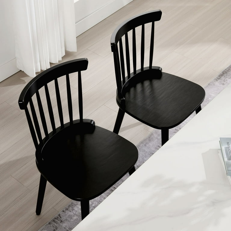 Windsor Dining Chair Set of 2 Farmhouse Solid Wood Spindle Back Side Chair Mid Century Modern Black Armless Kitchen Chair for Dining Living Room Restaurant Walmart