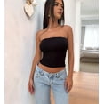 thumbnail image 5 of Women Tube Tops Strapless Shirt Summer Outfits Bandeau Basic Crop Top Y2k Going Out Black S, 5 of 7