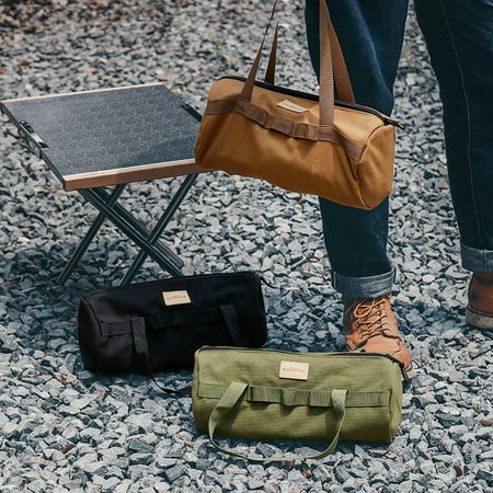 Canvas Ground Nail Storage Bag for Camping - Portable Heavy Duty Tent Peg Organizer Black