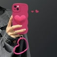 thumbnail image 5 of Hot Pink Heart Phone Case Compatible with iPhone 12 Pro, Cute 3D Big Love Heart Phone Case, Curly Wave Shape Heart Phone Cover with Heart Bracelet for Women Girls, 5 of 12
