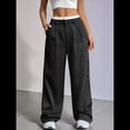 thumbnail image 4 of Pantalones A Rayas para Mujer, de Color Block, Cintura Alta, Pierna , Informales, para Trabajo y Oficina. Negro L, 4 of 9