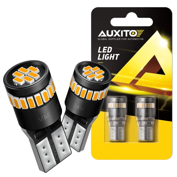 AUXITO 194 LED Light Bulb, Amber Yellow 168 2825 W5W T10 Wedge 24-SMD 3014 Chipsets LED Replacement Bulbs for Car Dome Map License Plate Side Marker Lights, Pack of 2