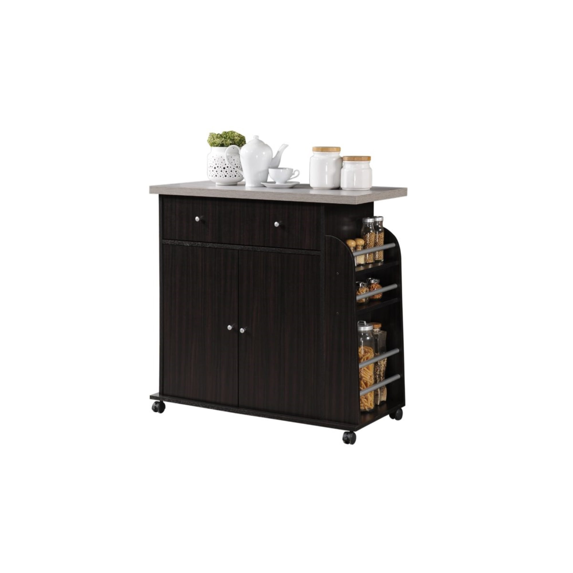 Hodedah Kitchen Island Drawer Storage with Spice & Towel Rack