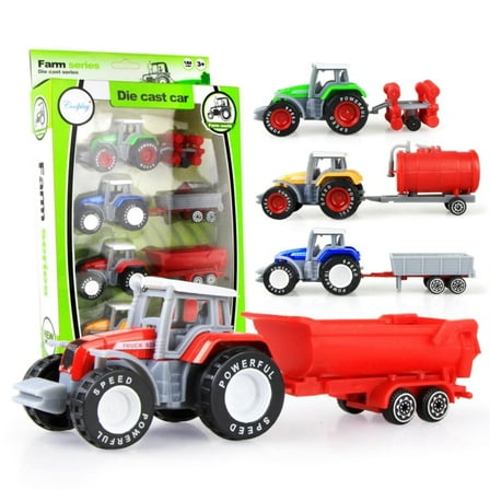 TYMZDYN 4PCS Farm Tractor Toys with Trailers,Alloy and ABS Cake Decorating Car Truck Realistic Tractor Vehicle Value Play Set Toy