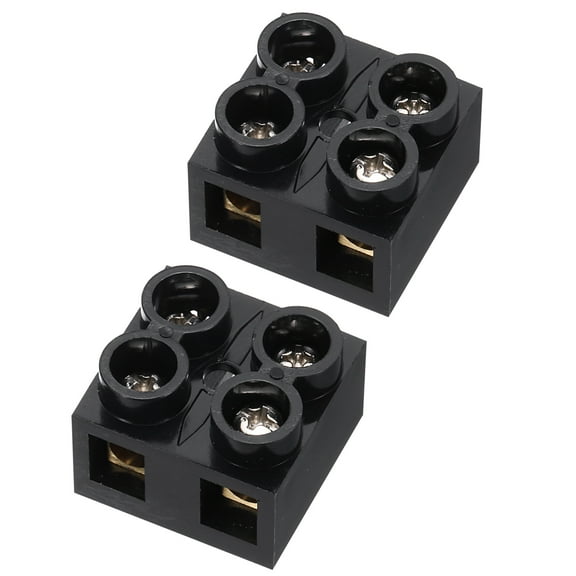 Uxcell 2pcs Dual Row Terminal Block, 2 Positions 500V 60A Screw Terminals Strip, Cable Barrier Block Strip for Home Appliances, Electronic Circuits, Black