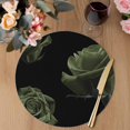 thumbnail image 3 of Sage Green Rose Round 15 Inch Placemats Set of 2, Vintage Abstract Garden Flower Floral Black HeatResistant Non Slip Place Mats for Dining Table, Wipeable Braided Kitchen Table Mats for Housewarming, 3 of 9