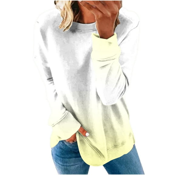 ShomPort Sweatshirts for Women Fall Crewneck Gradient Color Pullover Long Sleeve Tunic Tops