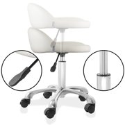 Saloniture Rolling Hydraulic Salon Stool with Low Backrest - Adjustable Swivel Chair for Spa, Shop, Salon, Massage, or Medical Office, Cream