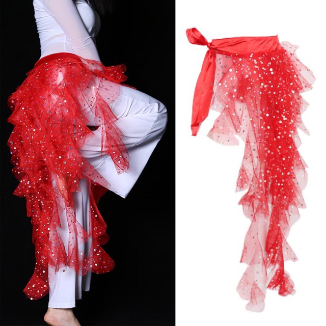 Bufanda de danza del vientre para mujer, bufanda de lentejuelas gitana, faldas envolventes, cinturón de baile de cinturo , accesorios para disfrac rojo Colcomx Bufanda de la cadera de la danza de vientre
