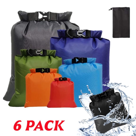 6 Pack Waterproof Dry Bags, Lightweight Outdoor Dry Sacks Ultimate Dry Bags for Kayaking Rafting Boating Camping (1.5L, 2.5L, 3L, 3.5L, 5L, 8L)