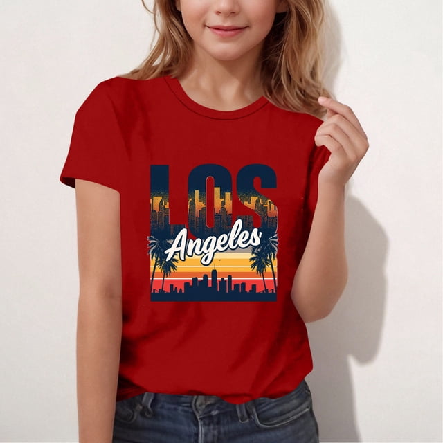 EGNMCR T-shirt Imprimé à Manches Courtes pour Enfants Col Rond Manches Courtes Décontracté Polyvalent pour Filles Haut en polyester