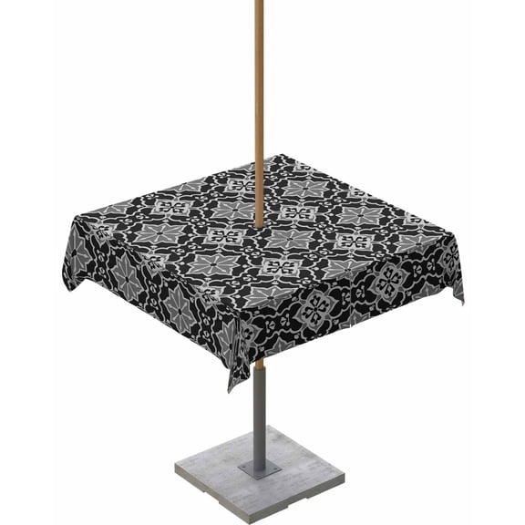 Moroccan Classical Rhombus Pattern Square Tablecloth with Zipper,Waterproof Table Cloth with Umbrella Hole Patio Tablecloths for Outdoor Tables,Kaleidoscope Abstract Art Spillproof Table Cover
