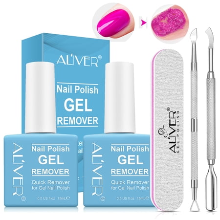 Aliver Professional Gel Nail Polish Remover Kit, for UV Plastic Acrylic Nails (Nail File + Cuticle Pusher + Nail Polish Scraper Included)
