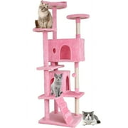 BestPet 70in Kitten Activity House with Cat Scratching Posts Stand House Cat Condo with Funny Toys Pink