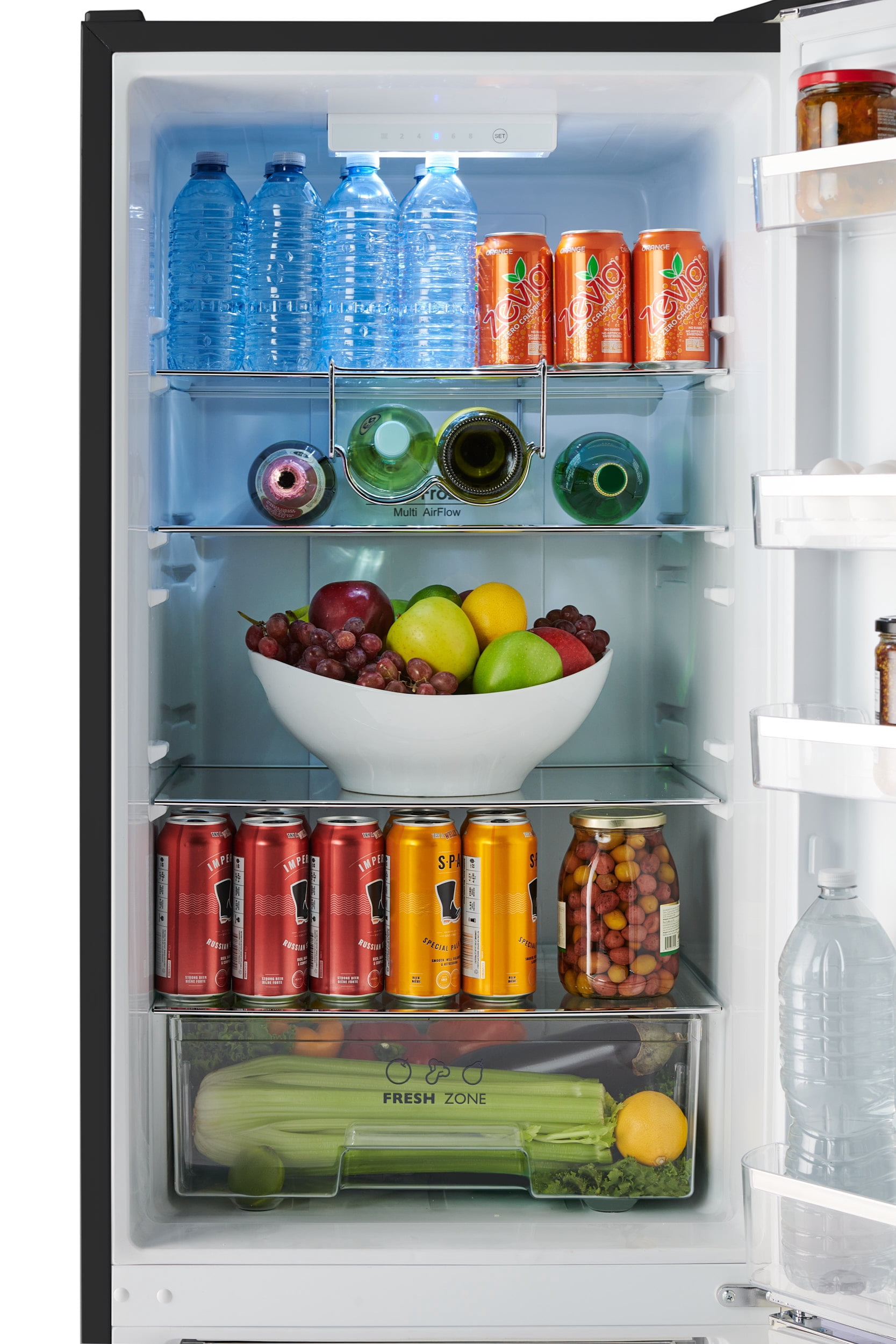 iio 24" 11 Cu Ft Bottom Freezer Retro Refrigerator, Fridge for Bedroom, Multiflow 360, Small Mini Ice Cube Tray, 1 Fruit container, LED, Dorm RV Office Beverage Quiet Compressor, Black (Right Hinge)