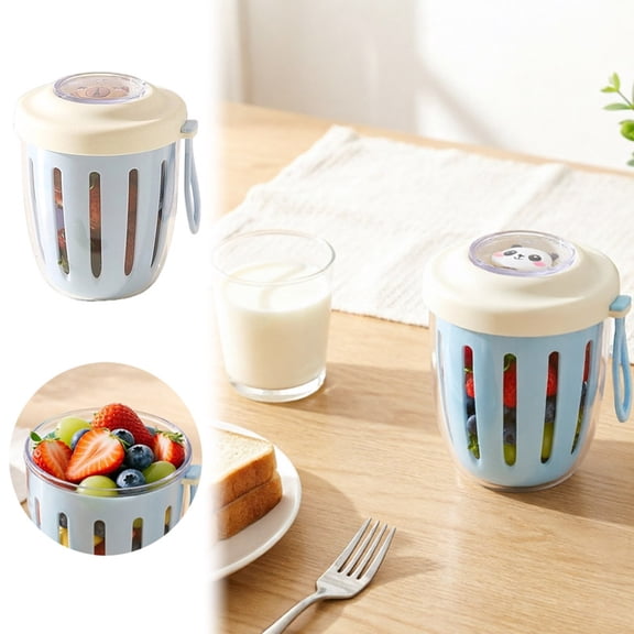 Portable Double Layer Oatmeal Cup with Lid and Spoon for Indoor Outdoor Use Clear with Flip-Open Lid Fridge Safe and Spill- Breakfast Mug for Students and