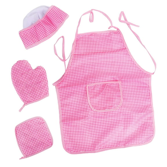 TISHITA Kids Aprons, Cooking Costume Set, Kitchen Dress Up, Oven Glove, Kids Chef Hat And Apron Set, Aprons for Cooking for Cosplay, Gardening Pink