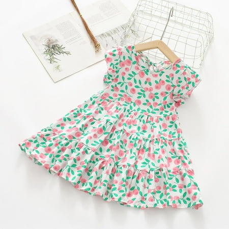 

Lovskoo Toddler Girls Casual Sleeveless Dress Floral Print Ruffles Crewneck Flutter Sleeve Dress for 4-5 Years Pink