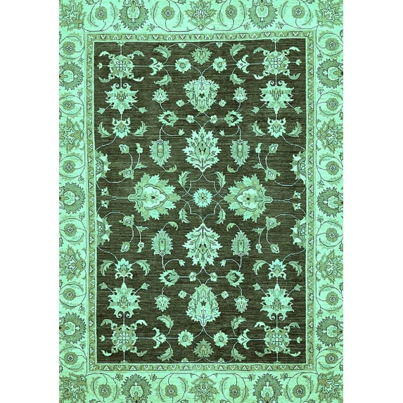 Ahgly Company Indoor Rectangle Oriental Turquoise Blue Traditional Area Rugs, 2' x 5'