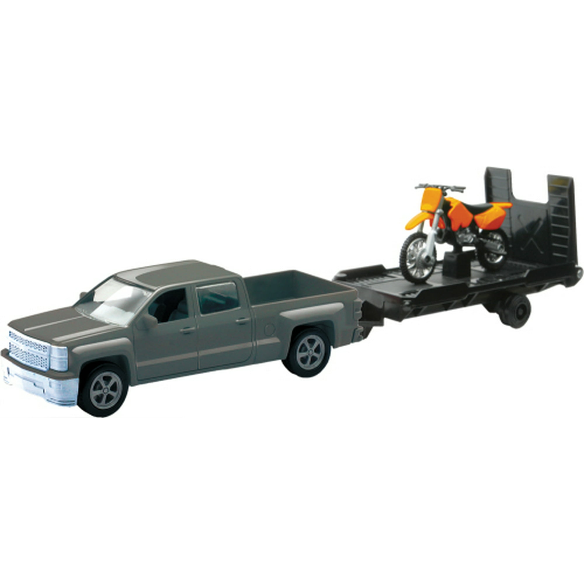 New Ray Toys Chevy Silverado w/Trailer and Orange Dirt Bike 1:43