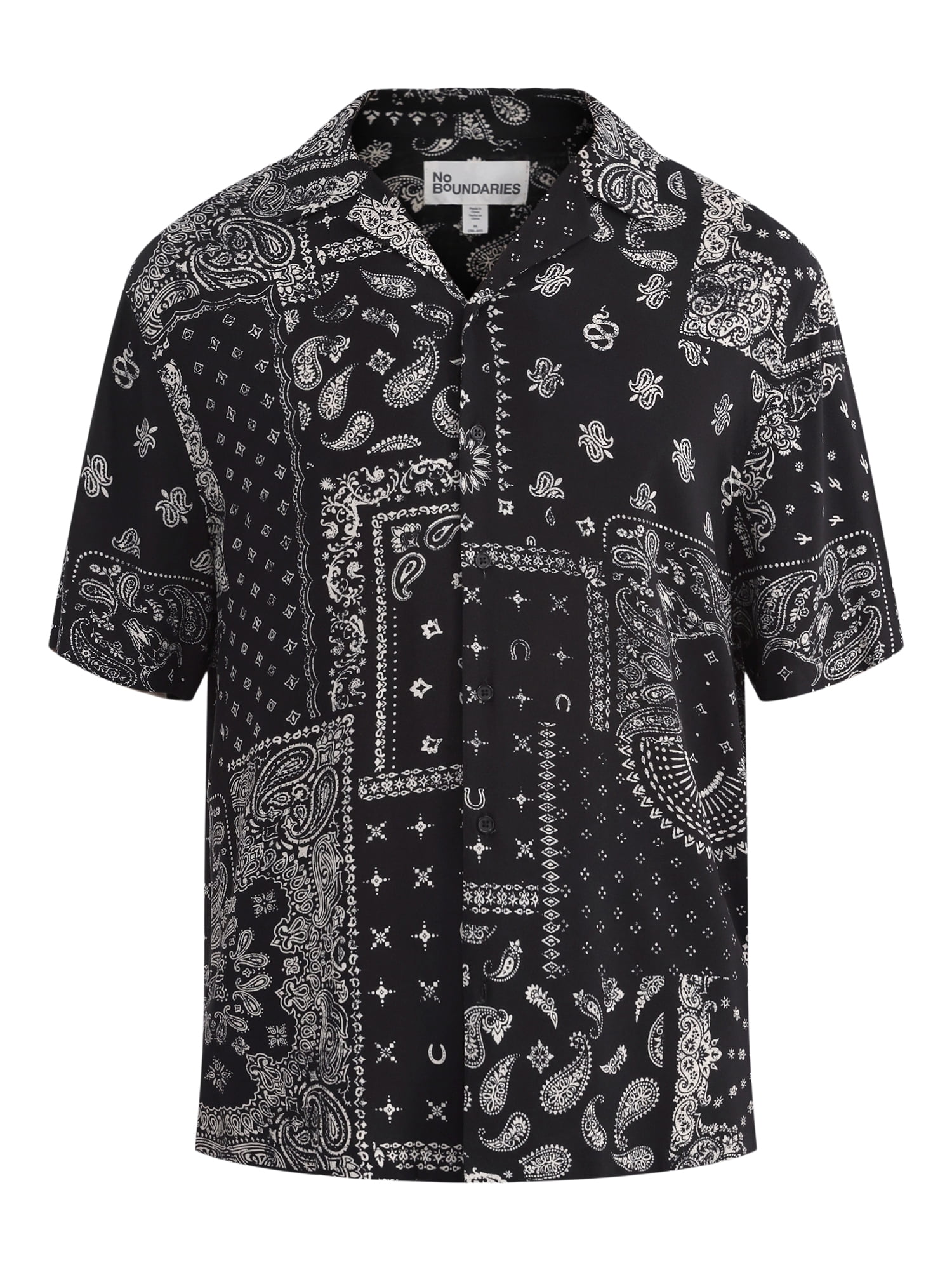 No Boundaries Men's & Big Men's Rayon Print Button Up Shirt with Short Sleeves, Sizes XS-5XL