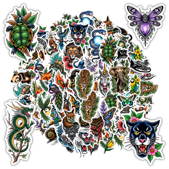 35pcs-50pcs Wildlife Stationery Stickers Vibrant Animal Stickers Nature Decals for Phone Luggage Guitar