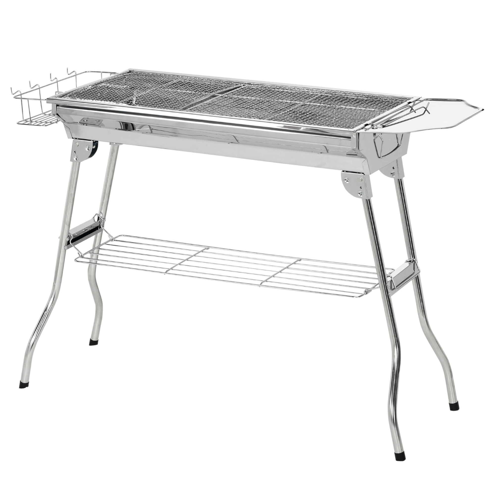 BBQ Grill Outsunny Charcoal Grill, Stainless Steel Portable Folding BBQ, Outdoor Hibachi for Backyard Cooking, Camping, Picnic, Party, Tailgating and Travel with Pan, Grill Rack, Shelves, and Hooks,