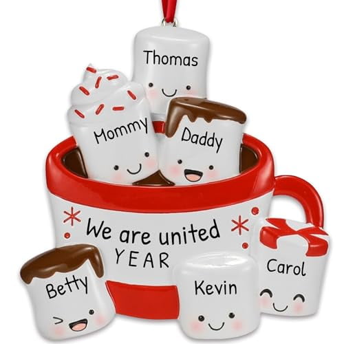 Personalized Family Christmas Ornament - Customized Marshmallow Ornament Family of 6 Christmas Ornament 2024 Smores Family of 6 Ornament Custom Ornaments Marshmallow Family Ornament for Christmas Tree