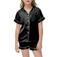 thumbnail image 2 of Zshosam Kids Pajamas Girls Fleece Kids Toddler Girl Pajamas Satin Button Down Shirt Top and Shorts 2pcs Pjs Sets Sleepwear Size 2T 3T,(Black 2-3 Years), 2 of 4