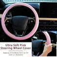 thumbnail image 2 of Leather Steering Wheel Cover for Women Cute Car Accessories Set of 10 Includes Seat Belt Shoulder Pads Seatbelt Covers Cup Holders Start Button Ring Sticker Air Vent Clip Car Accessories(Pink), 2 of 7
