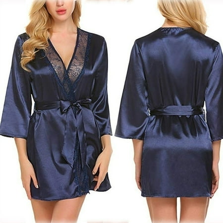 Women Ladies Satin Silk Nightdress Lingerie Sleepwear Dress Robe Nightie Gown