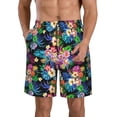 thumbnail image 2 of Uemuo Colorful Flowers Pattern Men's Swim Trunks Hawaiian Beach Bathing Suit Swimsuits Beach Quick-Dry Shorts with Pockets-Medium, 2 of 9