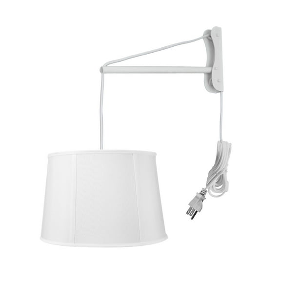 MAST Plug-In Wall Mount Pendant, 1 Light White Cord/Arm, Drum White Shade 10x12x08