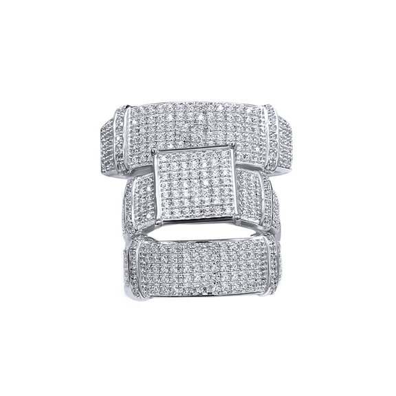 AFFY White Cubic Zirconia Engagement & Wedding Trio Band Ring Set In 14k White Gold Over Sterling Silver (3 Cttw)