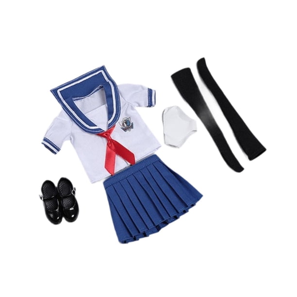 Traje de uniforme para niñas a escala 1:6, conjunto de camiseta de manga corta, par de zapatos, disfraz azul
