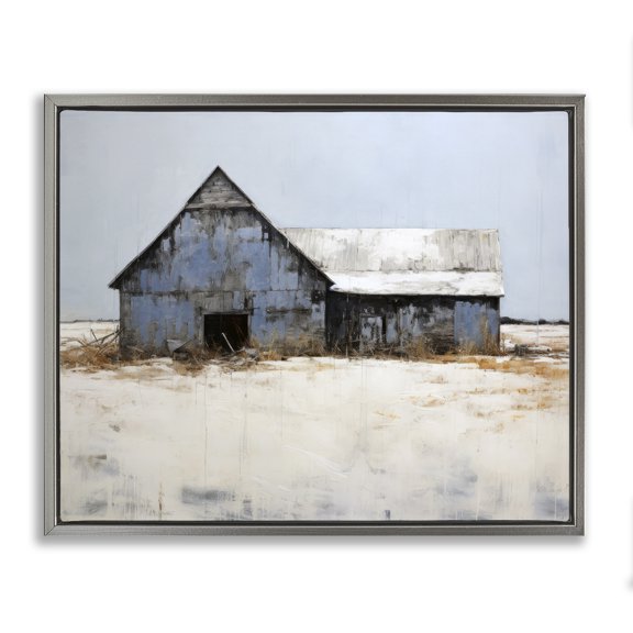Stupell Industries Rustic Lodge Winter Country Barn Gray Floating Frame Canvas Art, 31 x 25, by Ray Powers