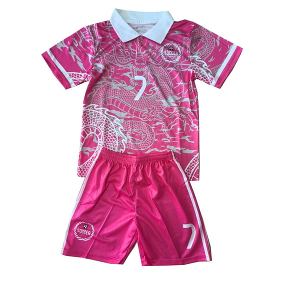 Kids Soccer Jerseys Sports NO.7 Fan Set Youth Football Shirt Practice Outfits Boys Training Uniforms Girl Pink