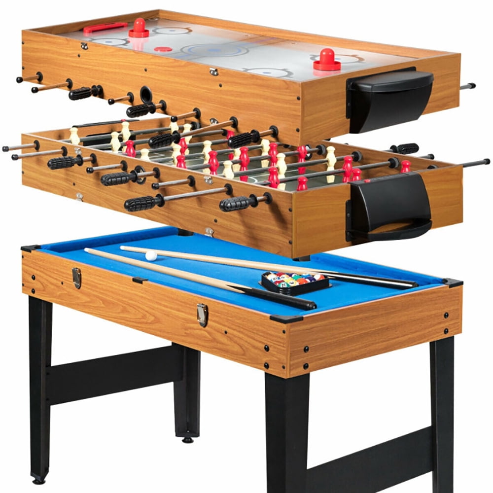 Canddidliike 48 Inch 3-In-1 Multi Combo Game Table, Game Table with Soccer for Game Rooms, Air Hockey Table, Brown