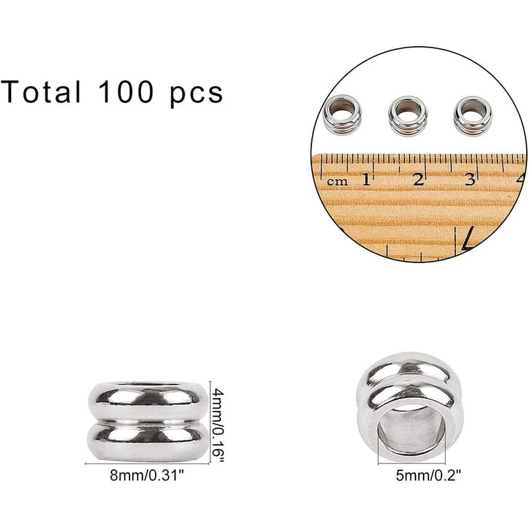 100pcs 8mm Column Spacer Beads Morse Code Bead 304 Stainless Steel Loose  Beads Large Hole Spacer Beads Smooth Surface Beads Finding for DIY Bracelet  Necklace Jewelry Making Hole 5mm 