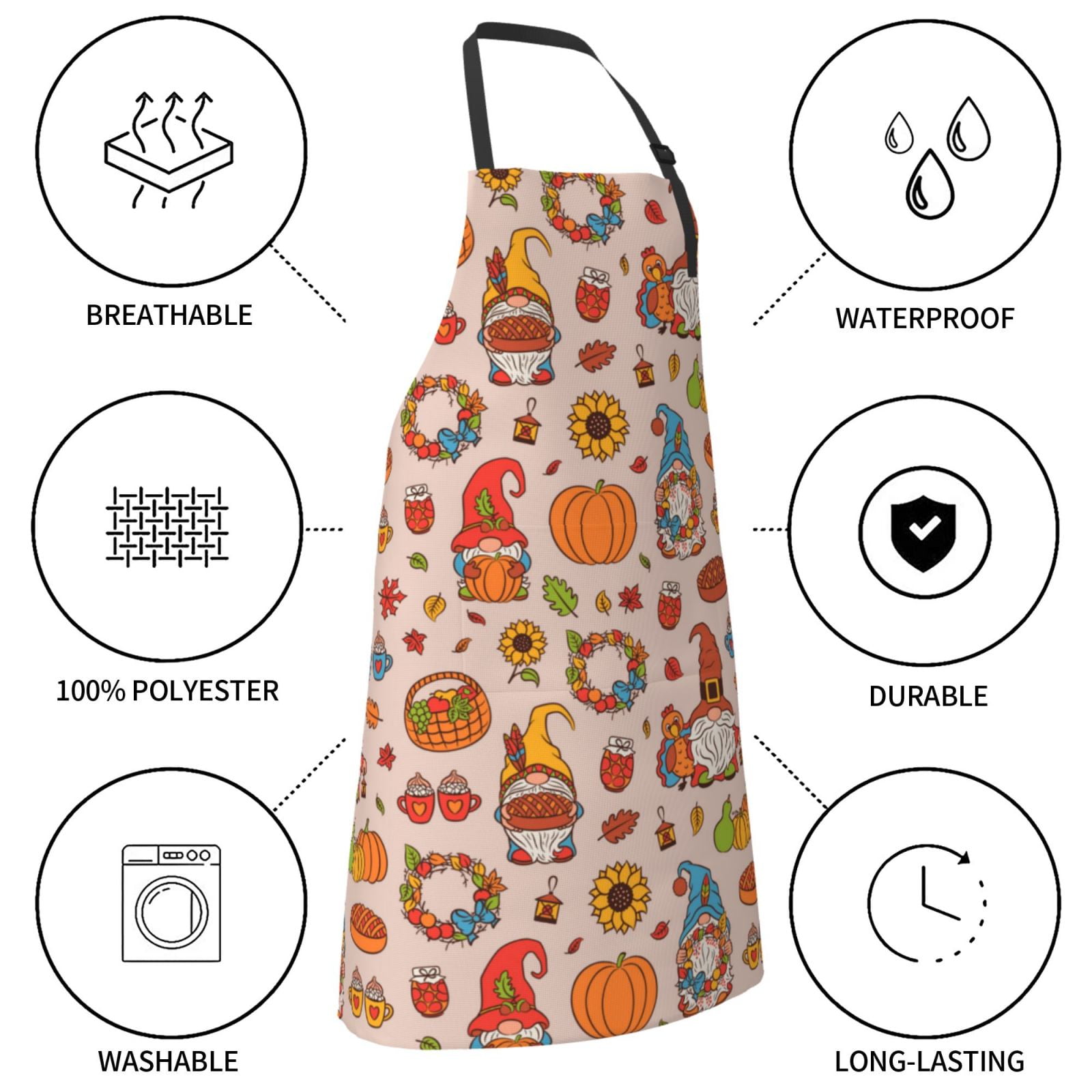 Kdxio Fall Thanksgiving Apron with Pockets Adjustable Kitchen Aprons for Men Women Waterproof Aprons for Cooking,Drawing,Crafting, Baking Household Cleaning