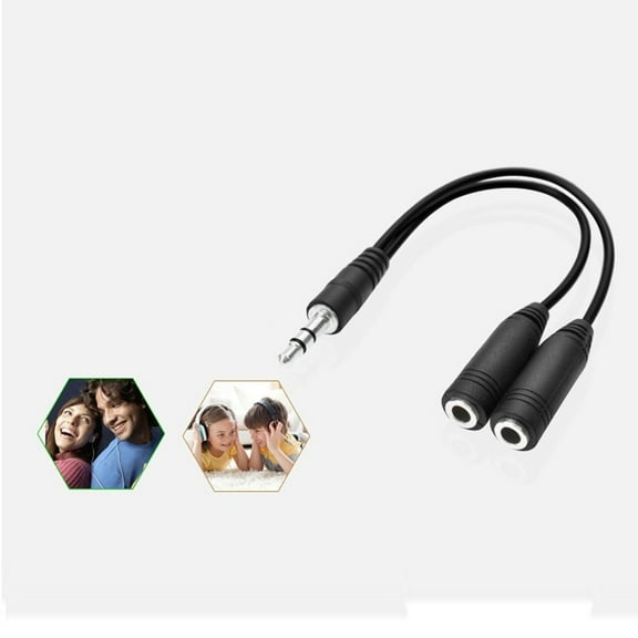 Linjieee 3.5mm Stereo Audio Male to 2 Female Headset Mic Y Splitter Cable Adapter