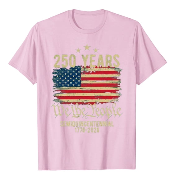 Women's Patriotic Printed T-Shirt, 250 Anniversary USA Shirt for Womens, Short Sleeve Round Neck Casual Top, 250 YEARS Flag Pattern Tee (X-Large Pink)