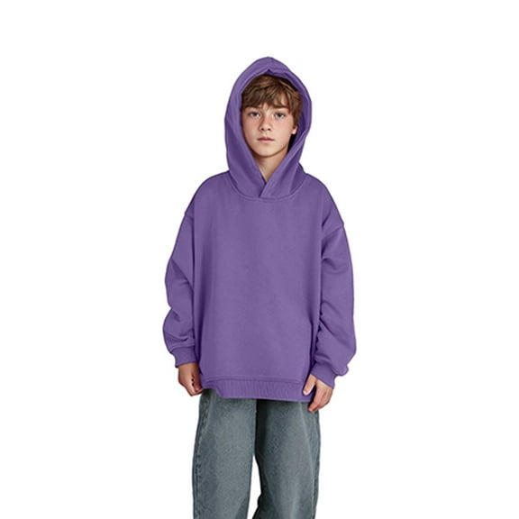 Teen Hoddies Kids Purple Hooded Casual Long Sleeve Classic Hoodie Warm Fall Winter Clothes Boy Clothes 11-12 Years