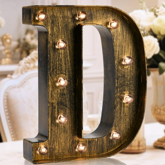 Letra para marquesina OYCBUZO LED negro dorado de 22,6 cm, estilo vintage