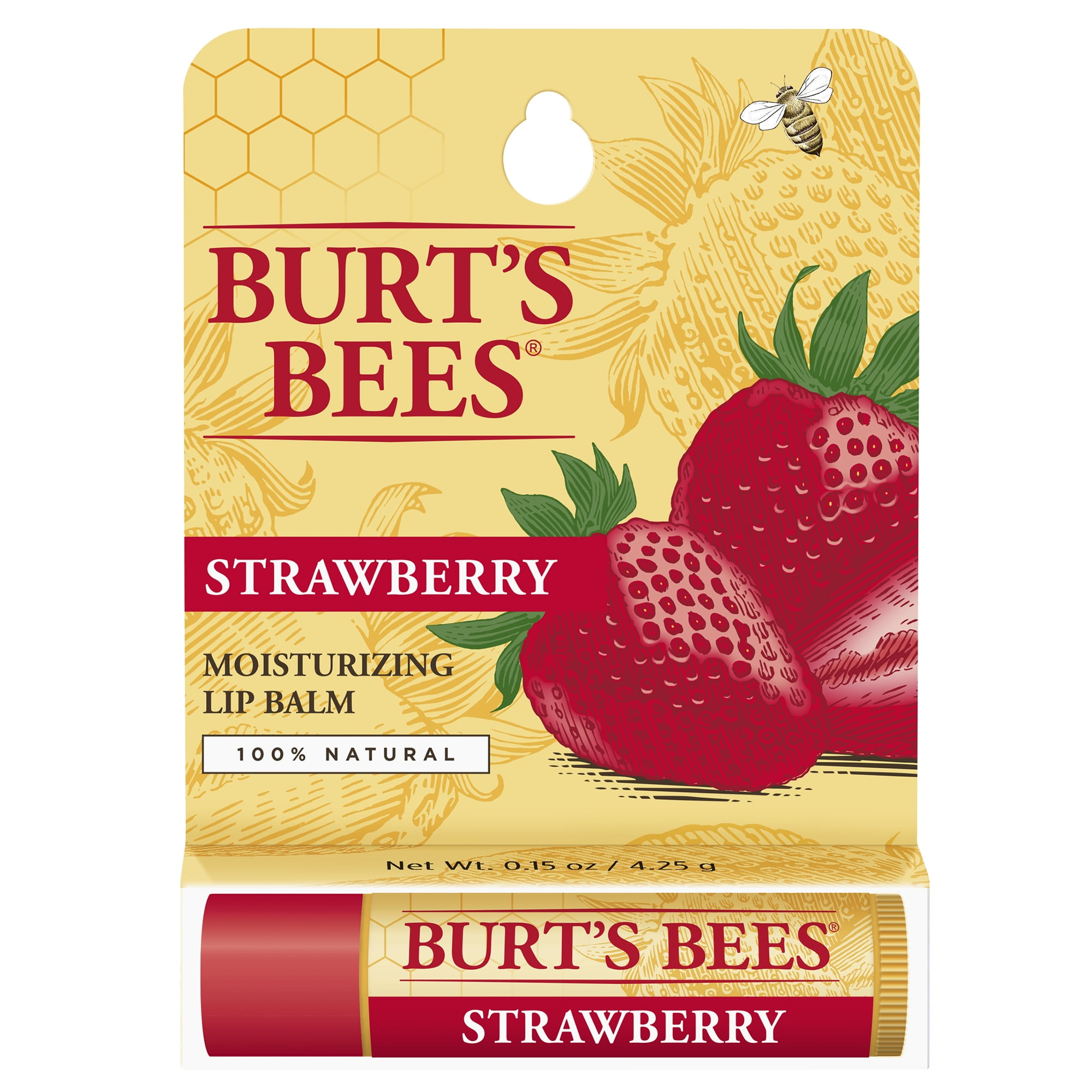 Burt's Bees 100 Natural Moisturizing Lip Balm, Strawberry with Beeswax