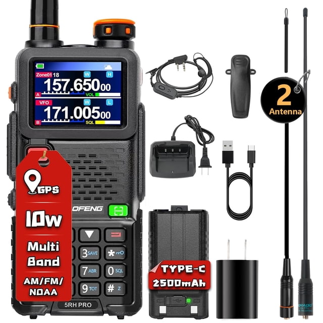 Radio bidireccional BAOFENG 5RH Pro, 10 W, GPS APRS, 2 antenas