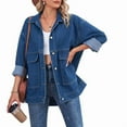 thumbnail image 3 of Chaqueta Vaquera de Mujer, Estilo Boyfriend, Extragrande, con Botones, Larga, Aberturas Laterales Azul Oscuro L, 3 of 10