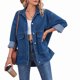 thumbnail image 3 of Chaqueta Vaquera de Mujer, Estilo Boyfriend, Extragrande, con Botones, Larga, Aberturas Laterales Azul Oscuro L, 3 of 10