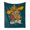 thumbnail image 1 of Day of the Dead Soft Flannel Fleece Throw Blanket, Mexican Hat Skull Roses Art Print, Cozy Plush for Indoor and Outdoor Use, 60" x 80", Petrol Blue Turquoise, by Ambesonne, 1 of 6