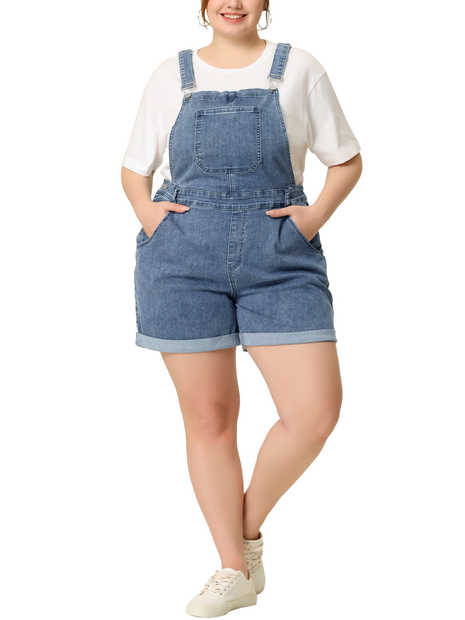 DARING DIVA Women's Plus Size Jumpsuit Roll Hem Pocket Denim Overalls 6X Gray Blue